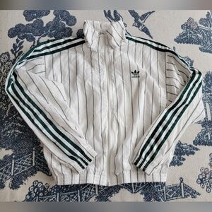 Adidas White Green Baseball Style Nylon Jacket with Green Stripes Size XS